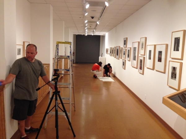 Museum studies students arranging the gallery